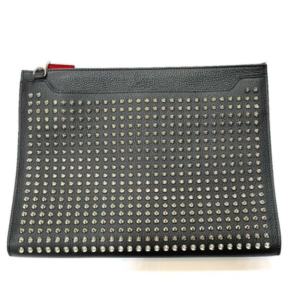 CHRISTIAN LOUBOUTIN Spike studs Sky porch Clutch bag Leather Black - Picture 1 of 12